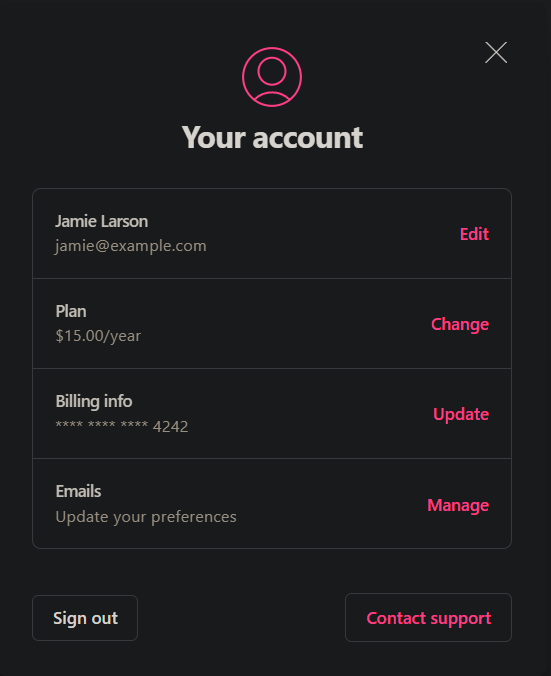 An example of the "Accounts" portal on SinMadeManifest.com.